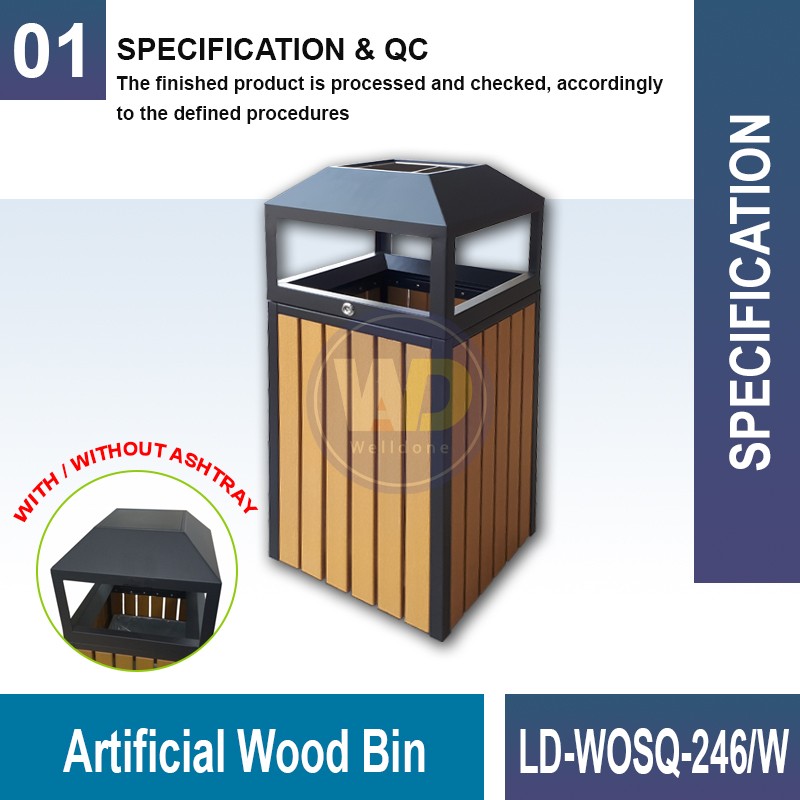 LD-WOSQ-246/W Artificial Wood Bin c/w Inner Liner - Welldone