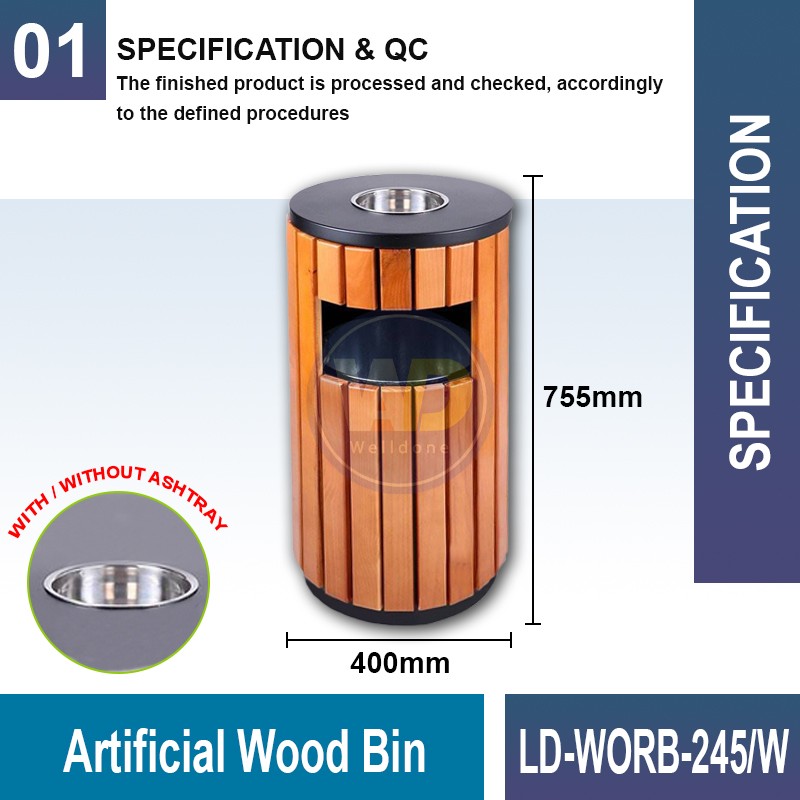 LD-WORB-245/W Artificial Wood Bin c/w Inner Liner - Welldone