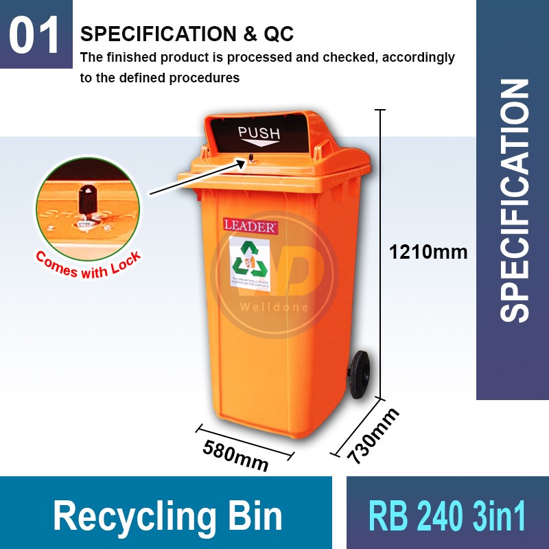 RB120/2403in1 Recycling Bin | Eco-Friendly Waste Management | Welldone
