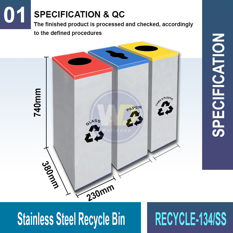 RECYCLE-133/134 S.S. Recycle Bin | Eco-Friendly Waste Solution | Welldone