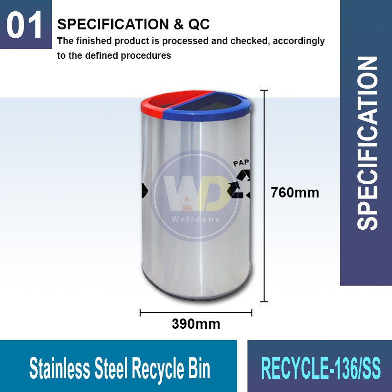 RECYCLE-136 S.S. Recycle Bin | Eco-Friendly Waste Solutions | Welldone