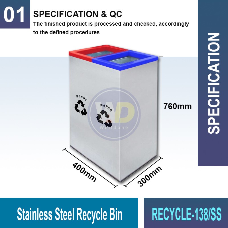 RECYCLE-138 S.S. & Powder Coating Recycle Bin | Eco-Friendly Waste Solutions | Welldone