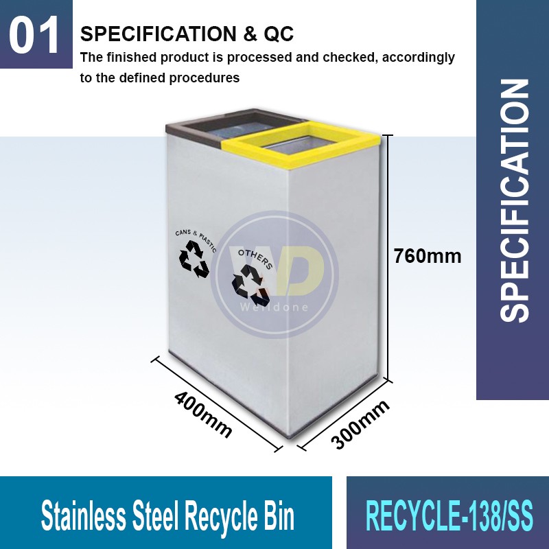 RECYCLE-138 S.S. & Powder Coating Recycle Bin | Eco-Friendly Waste Solutions | Welldone