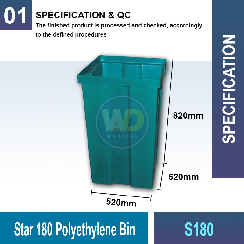 S180 Star 180 Polyethylene Bin | Quality Waste Bin MY - Welldone