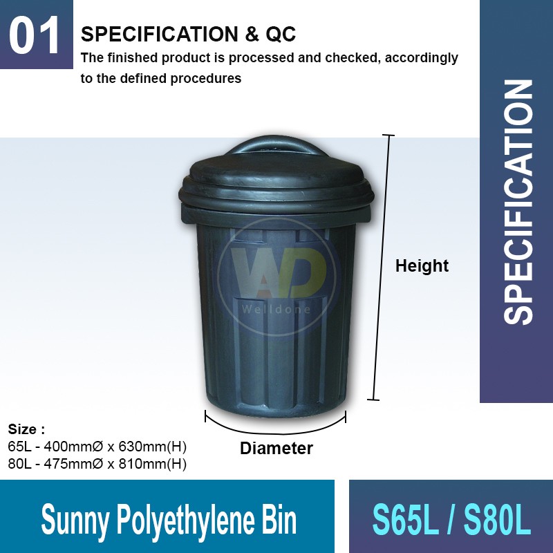 S65L/S80L Sunny Polyethylene Bin | Quality Waste Bin MY - Welldone