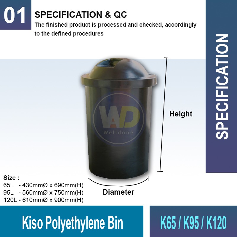K65/95/120 Kiso Polyethylene Bin | Quality Waste Bin MY - Welldone