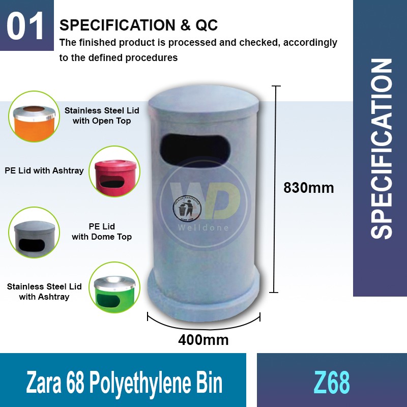 Z68 Zara 68 Polyethylene Bin | Quality Waste Bin MY - Welldone