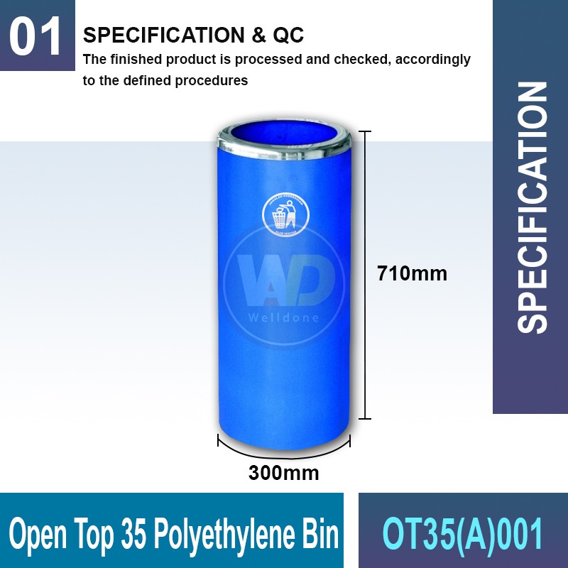 OT35(A)001 Open Top 35 Polyethylene Bin | Quality Waste Bin MY - Welldone