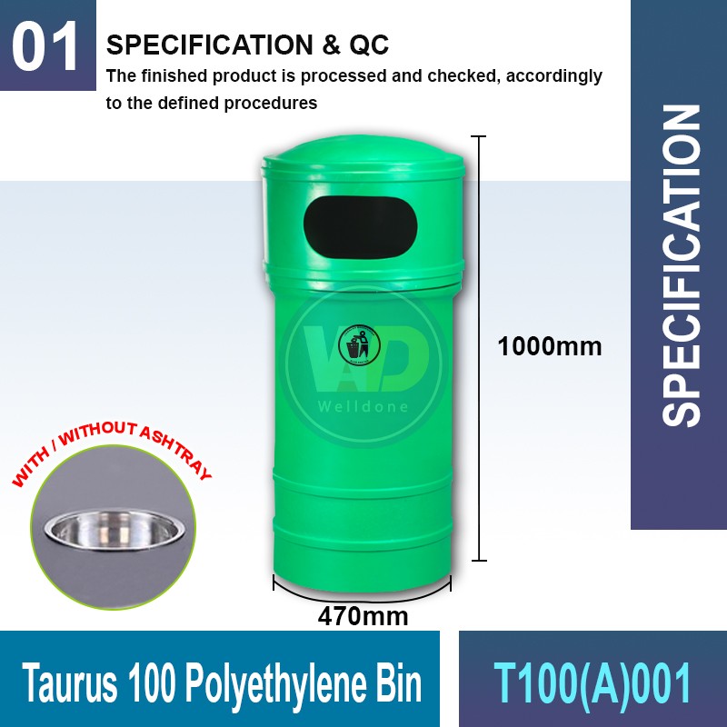 T100(A)001 Taurus 100 Polyethylene Bin | Quality Waste Bin MY - Welldone