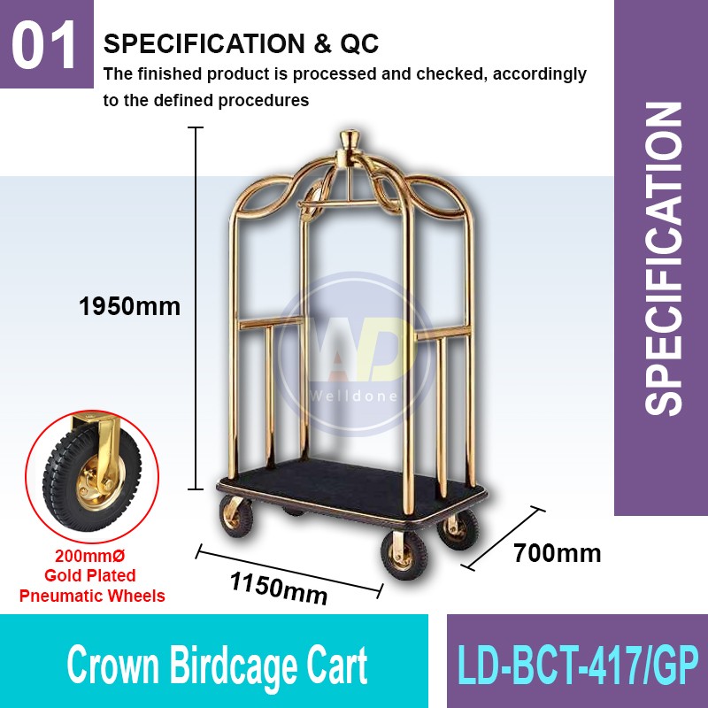 LD-BCT-417/GP Crown Birdcage Cart | Quality Trolley Cart MY | Welldone