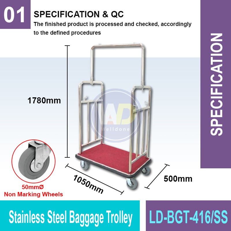 LD-BGT-416/SS S.S. Baggage Cart | Quality Trolley Cart MY | Welldone
