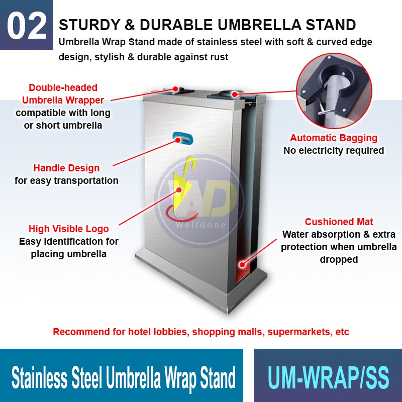 UM-WRAP/SS Stainless Steel Umbrella Wrap Stand | Welldone