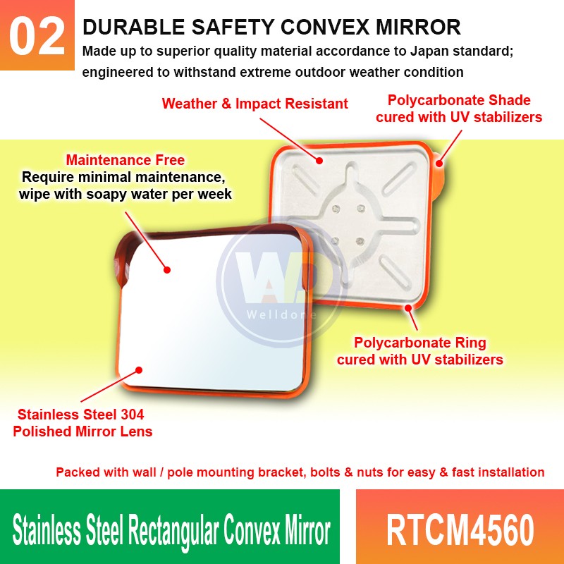 RTCM4560 Stainless Steel Rectangular Convex Mirror MY | Welldone