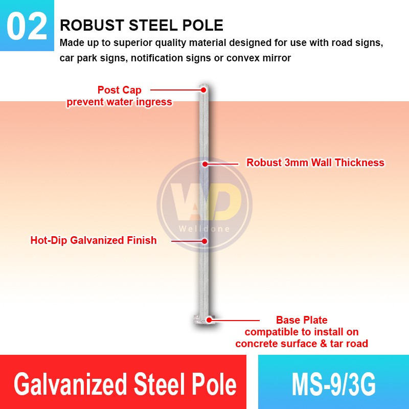 MS-9/3G Galvanized Steel Pole | Quality Safety Post Malaysia | Welldone