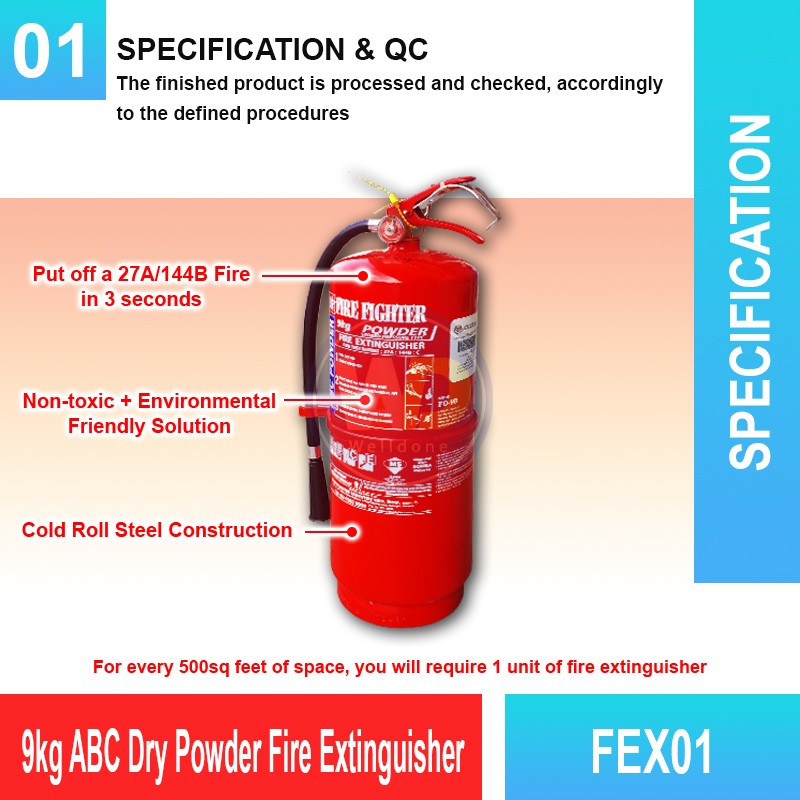 FEX01 9kg ABC Dry Powder Fire Extinguisher | Welldone