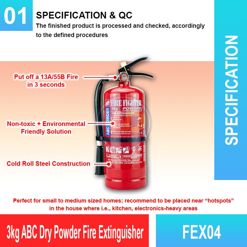 FEX04 3kg ABC Dry Powder Fire Extinguisher | Welldone