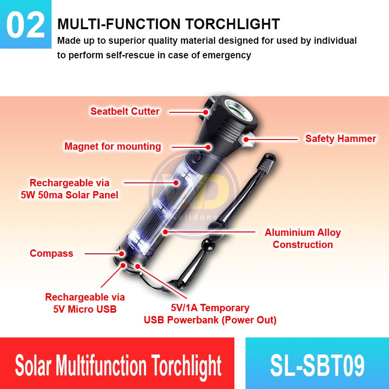 SL-SBT09 Solar Multifunction Torchlight | Quality Baton Light MY | Welldone