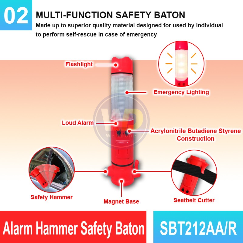 SBT212AA/R Alarm Hammer Safety Baton | Quality Baton Light MY | Welldone