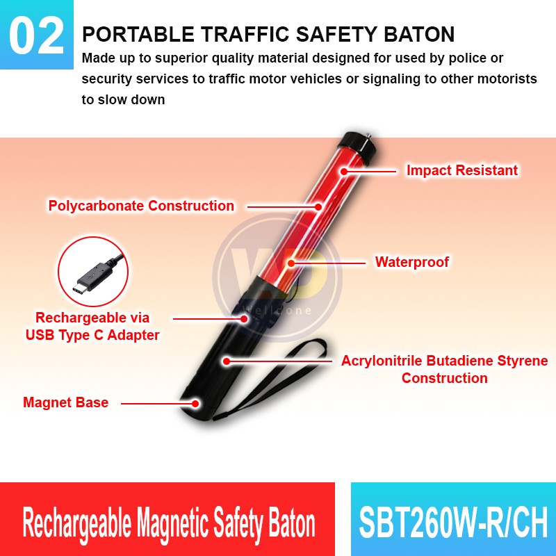 SBT260W-R/CH Rechargeable Magnetic Safety Baton | Welldone