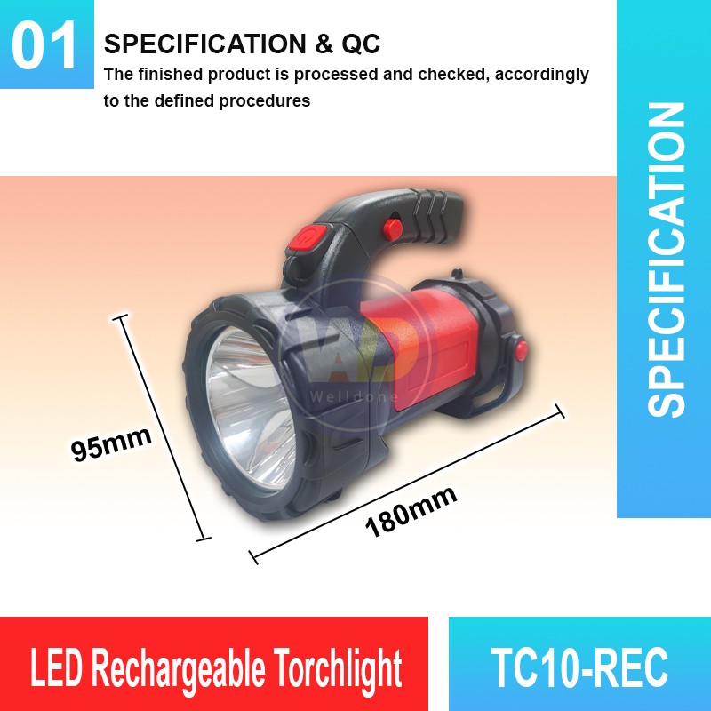 TC10-REC LED Rechargeable Torchlight | Quality Searchlight MY | Welldone