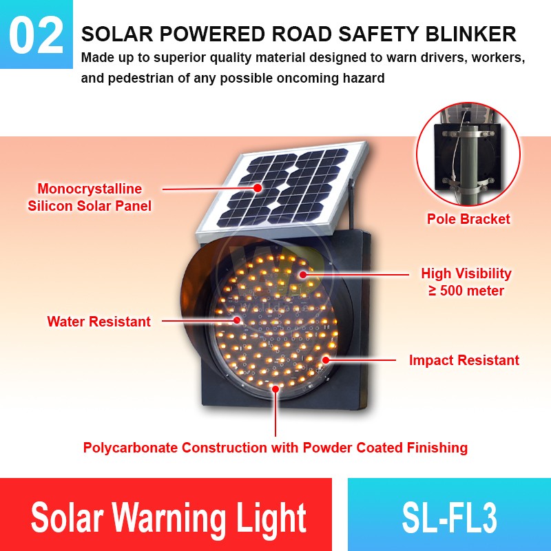 SL-FL3 Solar Warning Light 300mmØ | Quality Warning Lamp MY | Welldone