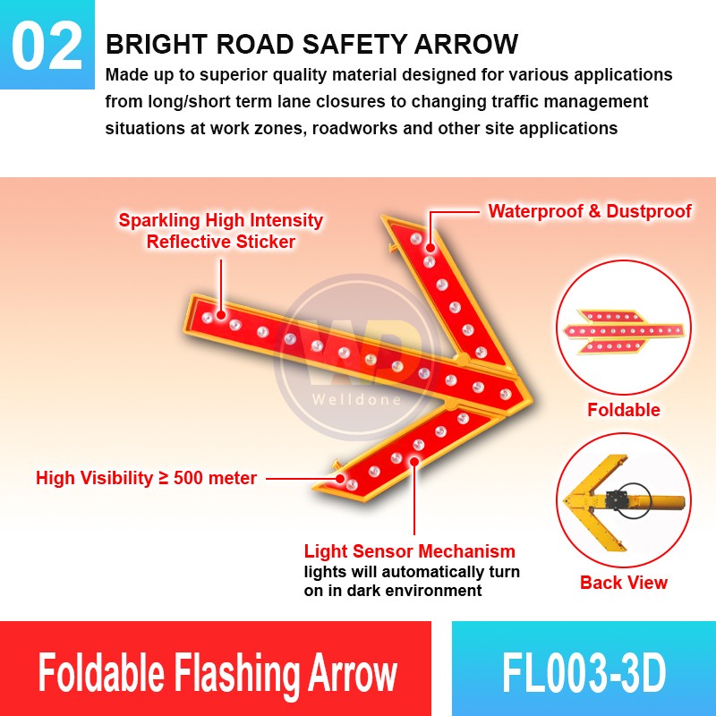 FL003-3D Foldable Flashing Arrow | Quality Warning Light MY | Welldone FL003-3D Foldable Flashing Arrow | Quality Warning Light MY | Welldone