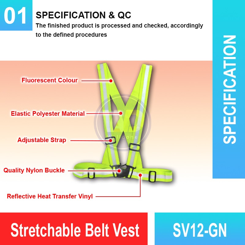 SV12-GN Stretchable Belt Vest | Quality High Visible Vest MY | Welldone