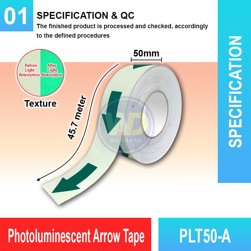 PLT-50A Photoluminescent Arrow Tape | Glow In The Dark Tape MY | Welldone