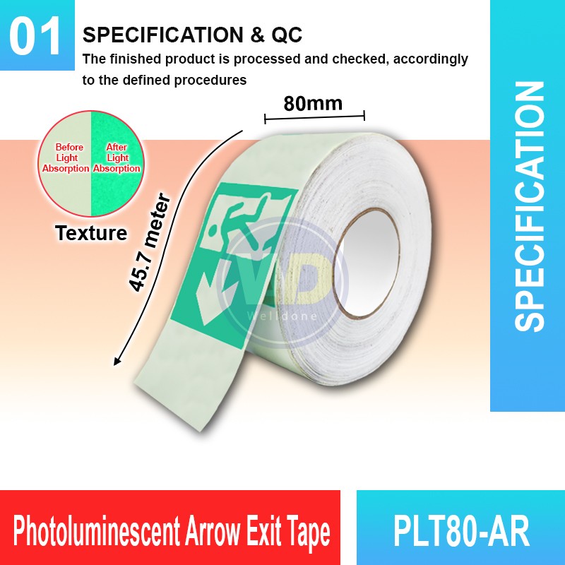 PLT-80AR Photoluminescent Arrow Exit Tape | Glow In The Dark Tape MY | Welldone