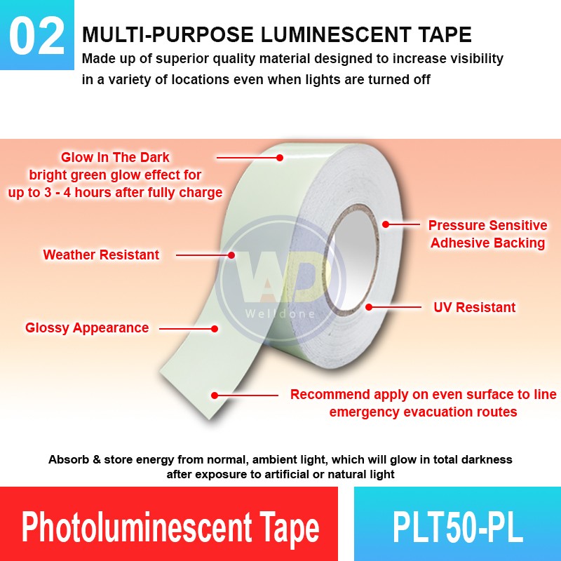 PLT50-PL Photoluminescent Tape | Glow In The Dark Tape MY | Welldone
