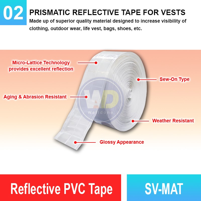Sew-On Reflective PVC Tape - SV-MAT | Welldone Sew-On Reflective PVC Tape - SV-MAT | Welldone