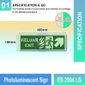 Photoluminescent Keluar Exit Sign (Up-Right Arrow) - ES2504LG | Welldone