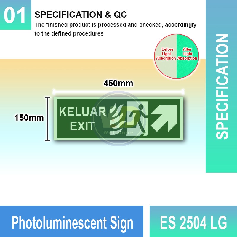 ES 2504 LG Photoluminescent Sign | Directional Finding Sign | Welldone