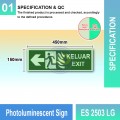 Photoluminescent Keluar Exit Sign (Left Arrow) - ES2503LG | Welldone