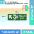 Photoluminescent Keluar Exit Sign (Up-Left Arrow) - ES2506LG | Welldone