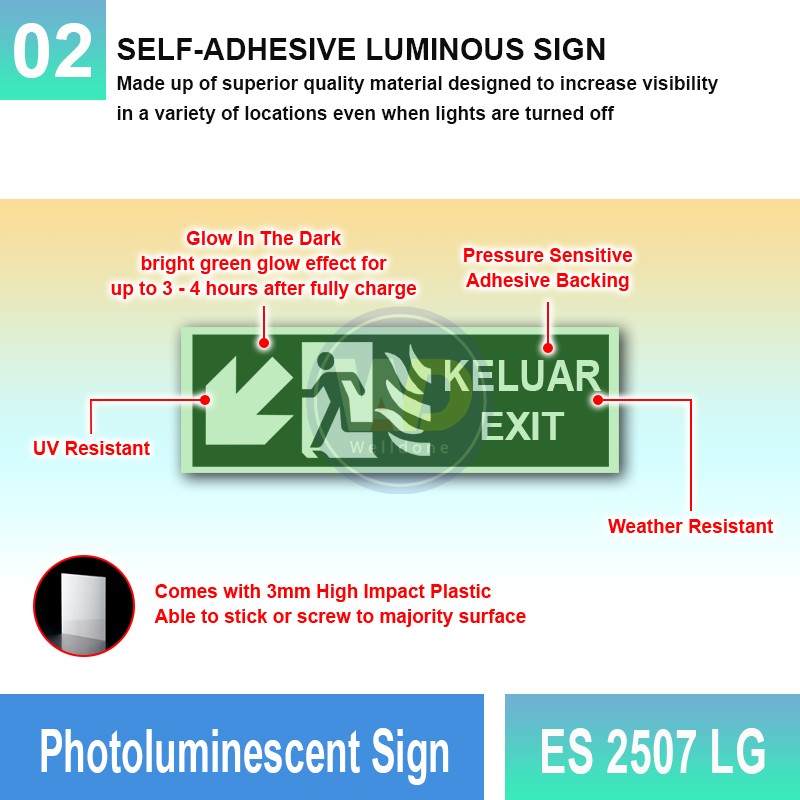 ES 2507 LG Photoluminescent Sign | Directional Finding Sign | Welldone
