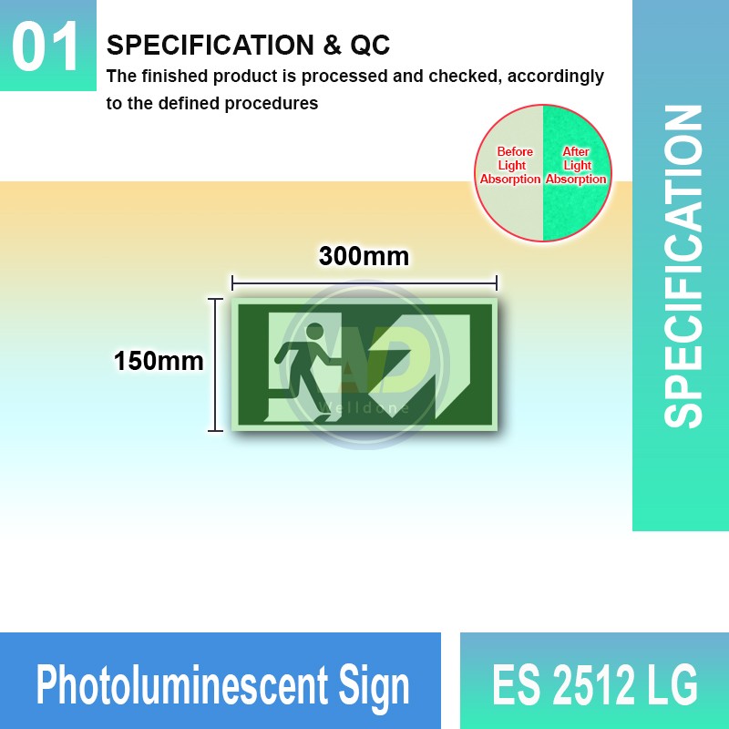 ES 2512 LG Photoluminescent Sign | Directional Finding Sign | Welldone