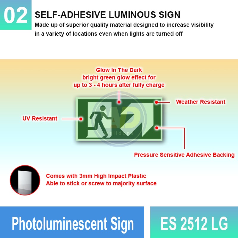 ES 2512 LG Photoluminescent Sign | Directional Finding Sign | Welldone