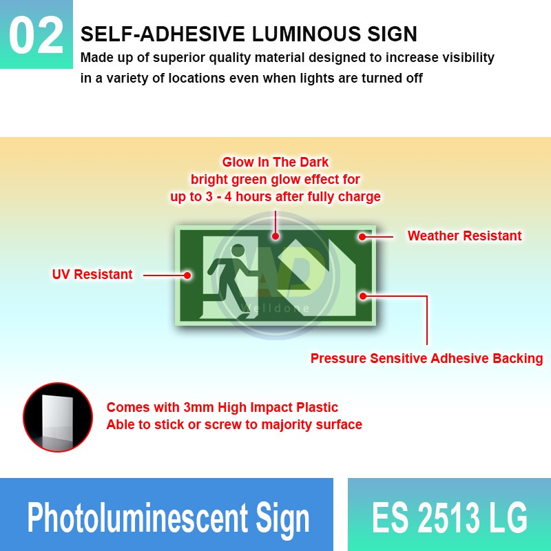 ES 2513 LG Photoluminescent Sign | Directional Finding Sign | Welldone