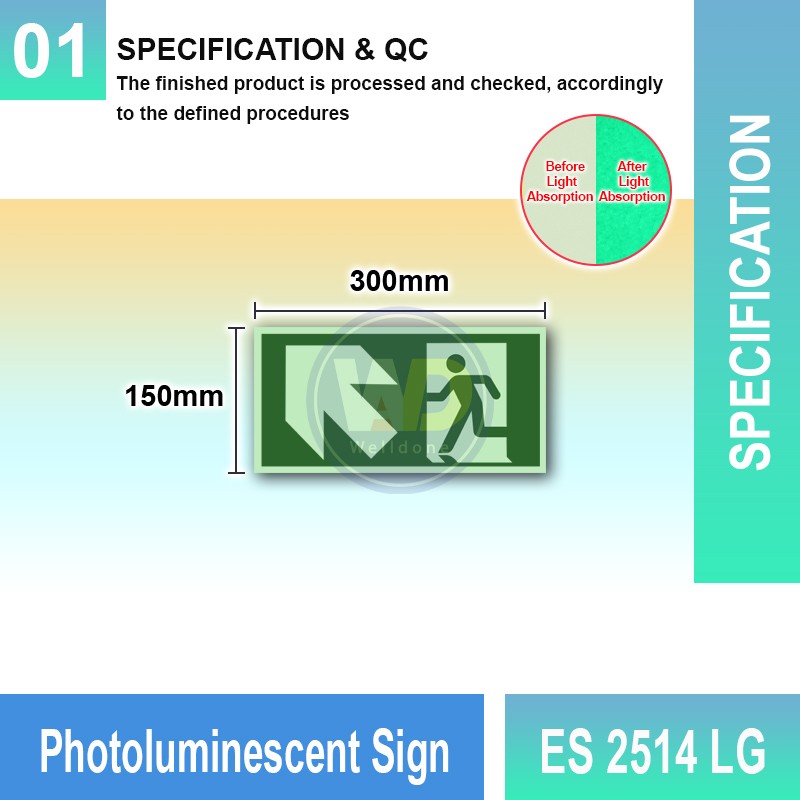 Photoluminescent Exit Sign (Top-Left Arrow) - ES2514LG | Welldone