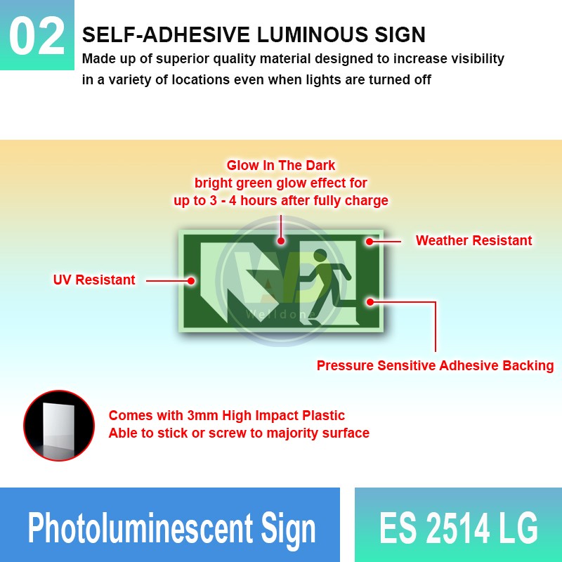 Photoluminescent Exit Sign (Top-Left Arrow) - ES2514LG | Welldone