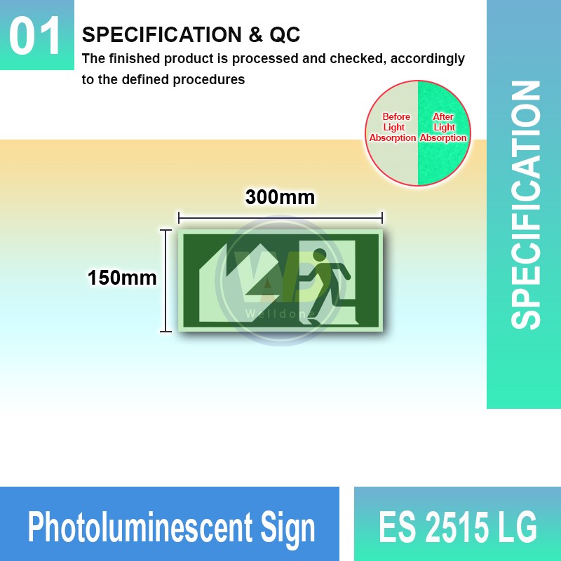 Photoluminescent Exit Sign (Down-Left Arrow) - ES2515LG | Welldone