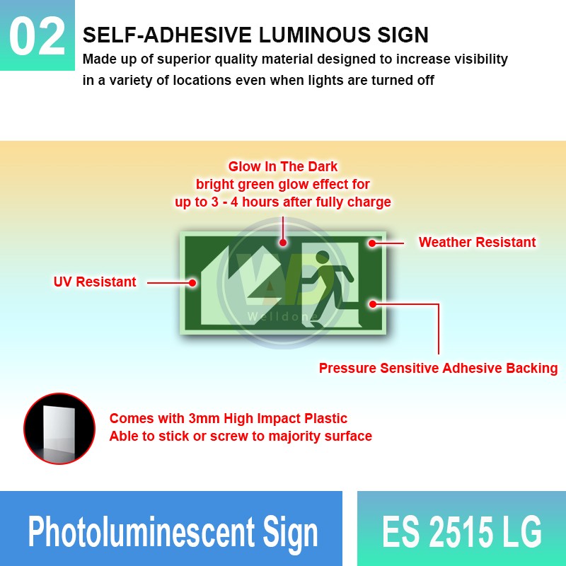 Photoluminescent Exit Sign (Down-Left Arrow) - ES2515LG | Welldone
