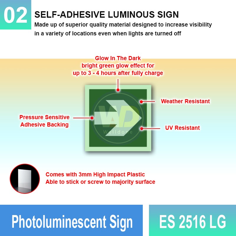 ES 2516 LG Photoluminescent Sign | Directional Finding Sign | Welldone