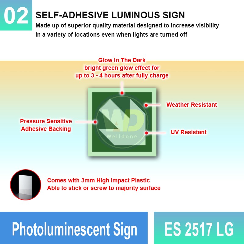 Photoluminescent Diagonal Arrow Sign - ES2517LG| Welldone Photoluminescent Diagonal Arrow Sign - ES2517LG| Welldone