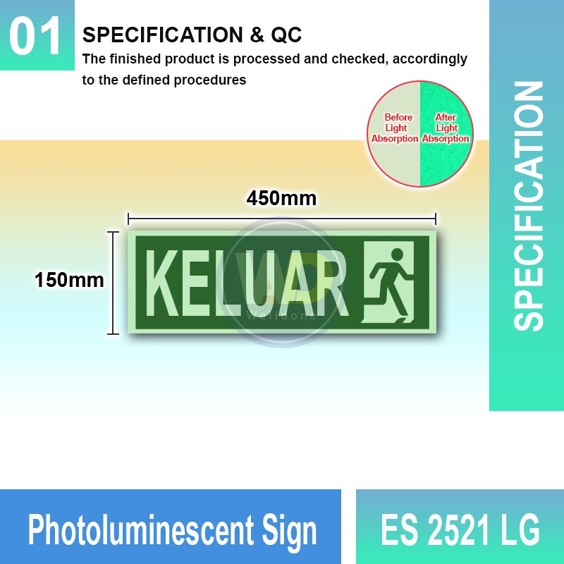 Photoluminescent Keluar Sign - ES2521LG | Welldone