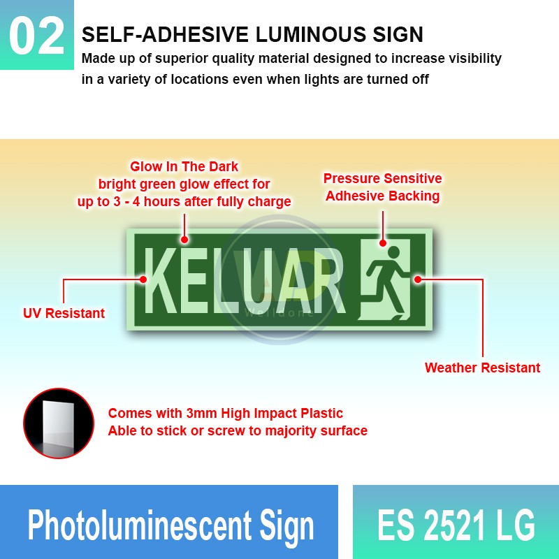 Photoluminescent Keluar Sign - ES2521LG | Welldone