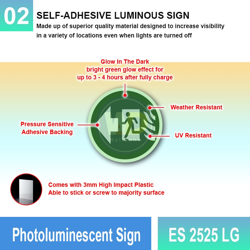 Photoluminescent Exit Sign (Left Arrow) - ES2525LG | Welldone