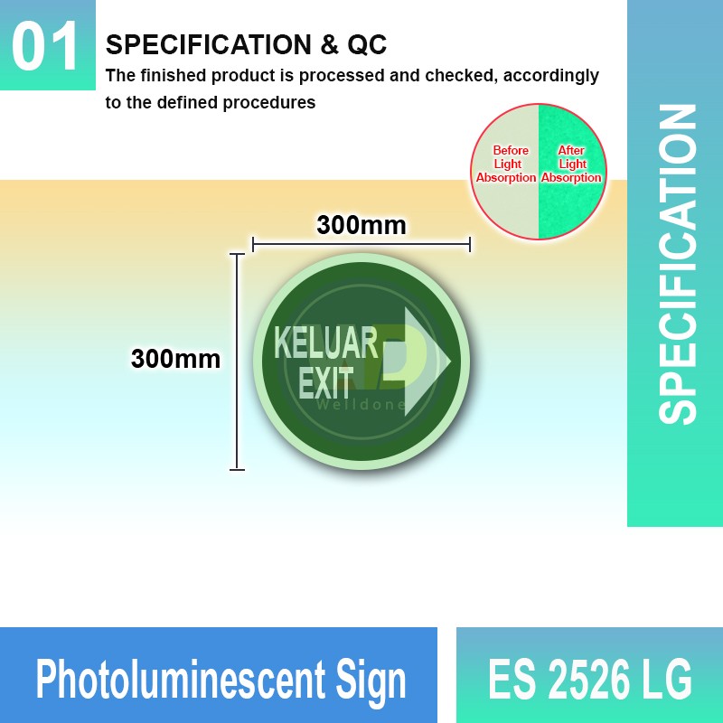 ES 2526 LG Photoluminescent Sign | Directional Finding Sign | Welldone