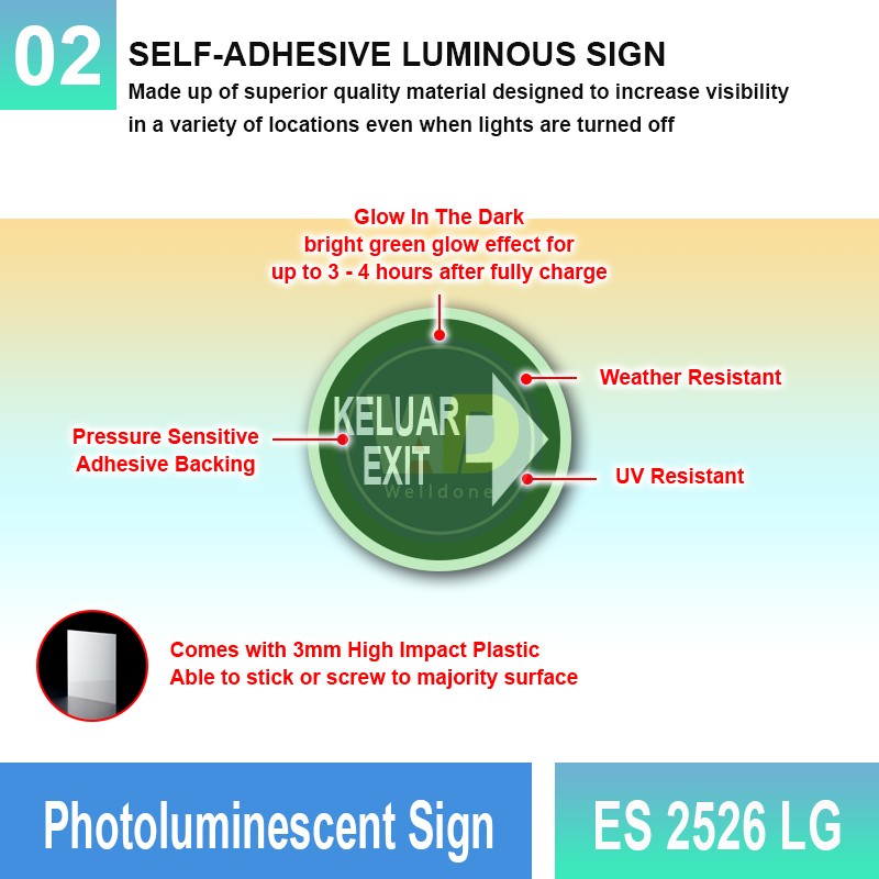 Photoluminescent Kelaur Exit Sign (Right Arrow) - ES2526LG | Welldone Photoluminescent Kelaur Exit Sign (Right Arrow) - ES2526LG | Welldone
